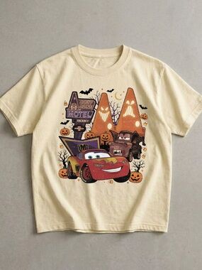 Retro Halloween Lightning McQueen Graphic Tee - Cream